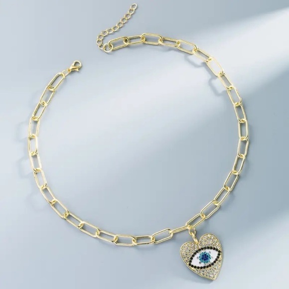 Rae Gold Jewelry - Swarovski Rae Golden Heart Eye Chain Necklace 21.5” length New